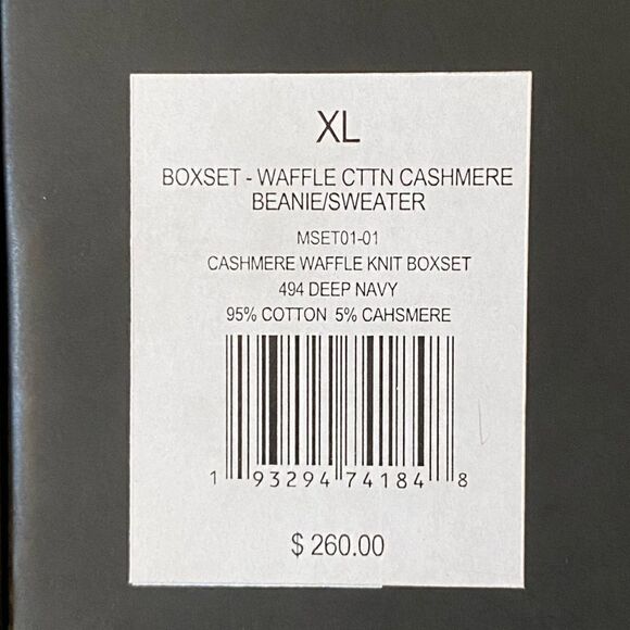 Onia Waffle Navy Cashmere Boxset Long Sleeve Sweater & Beanie XL New in Box NWT - Picture 7 of 13